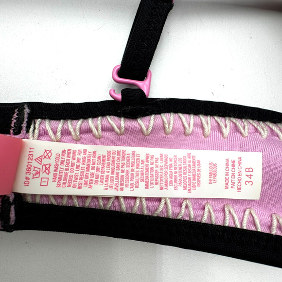 VICTORIA'S SECRET Blue Pink Crochet Boho Hipster Bikini Set 34B Top Large Bottom - Picture 7 of 11